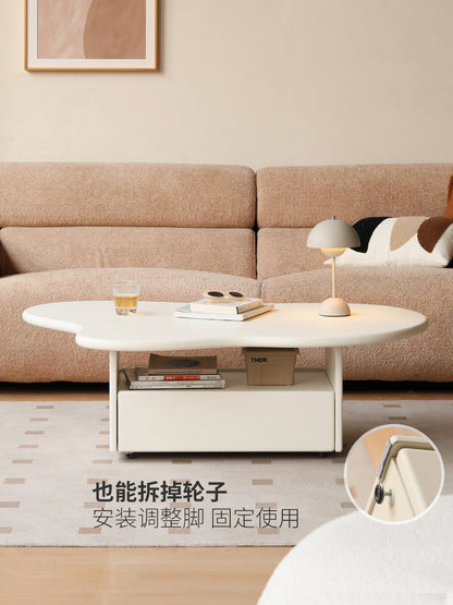 实木云朵茶几奶油风带抽客厅茶台现代移动异形矮茶桌