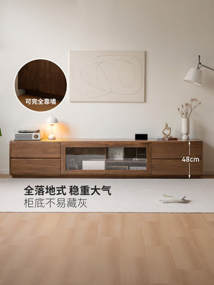 实木电视柜黑胡桃木高款靠墙储物地柜客厅落地电视机柜