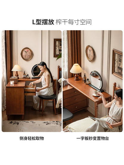 实木化妆桌法式复古风斗柜化妆台卧室可伸缩梳妆台