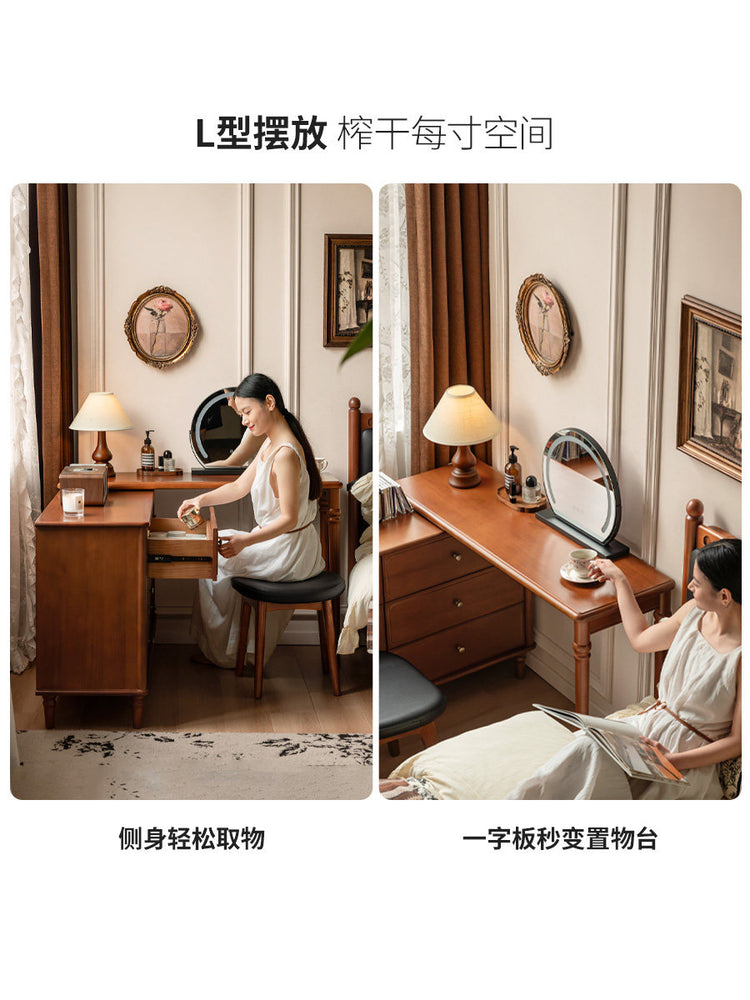 实木化妆桌法式复古风斗柜化妆台卧室可伸缩梳妆台