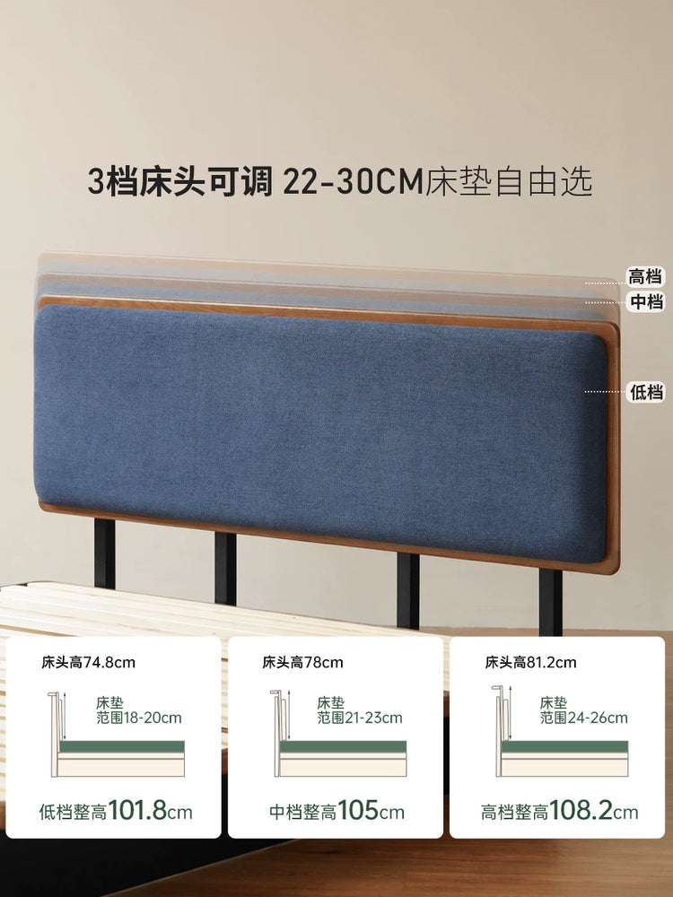 实木床卧室齐边软靠床中古风悬浮箱体床储物真皮床