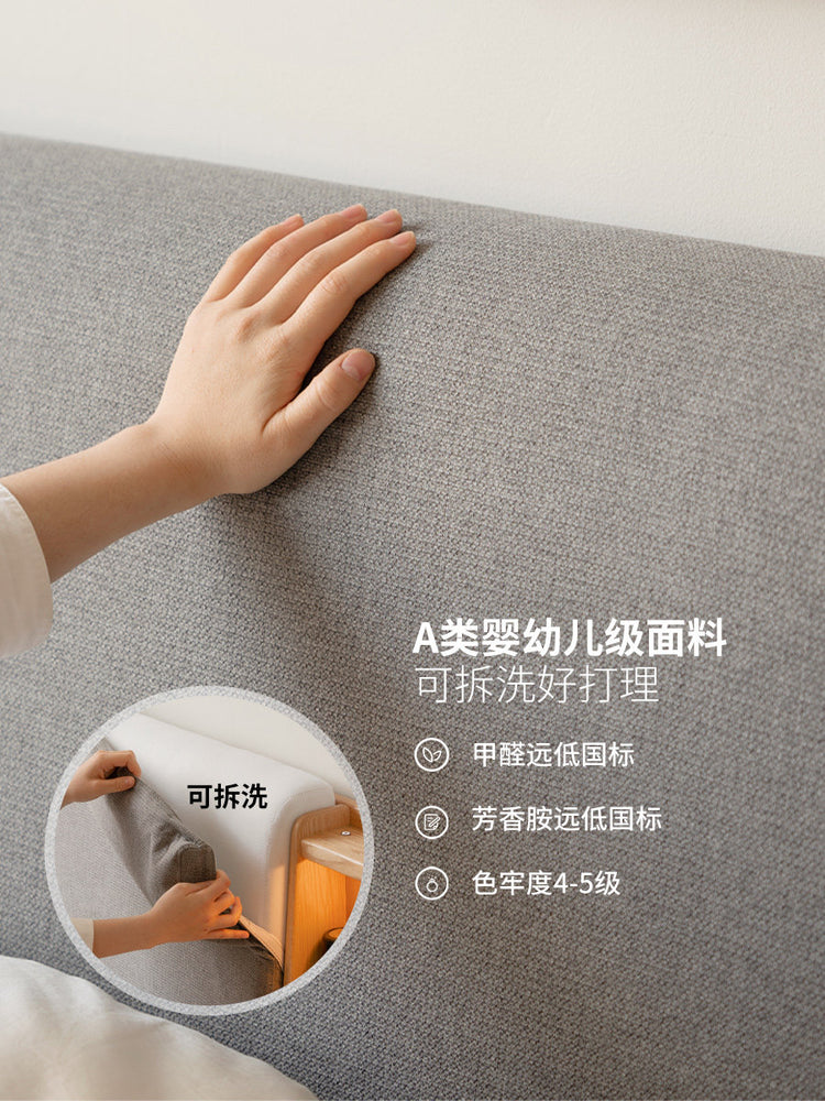 实木床卧室简约真皮床带灯软包床橡木双人床布艺床