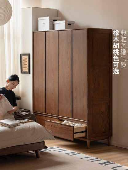 实木衣柜现代储物柜橡木简约收纳柜卧室原木风衣橱