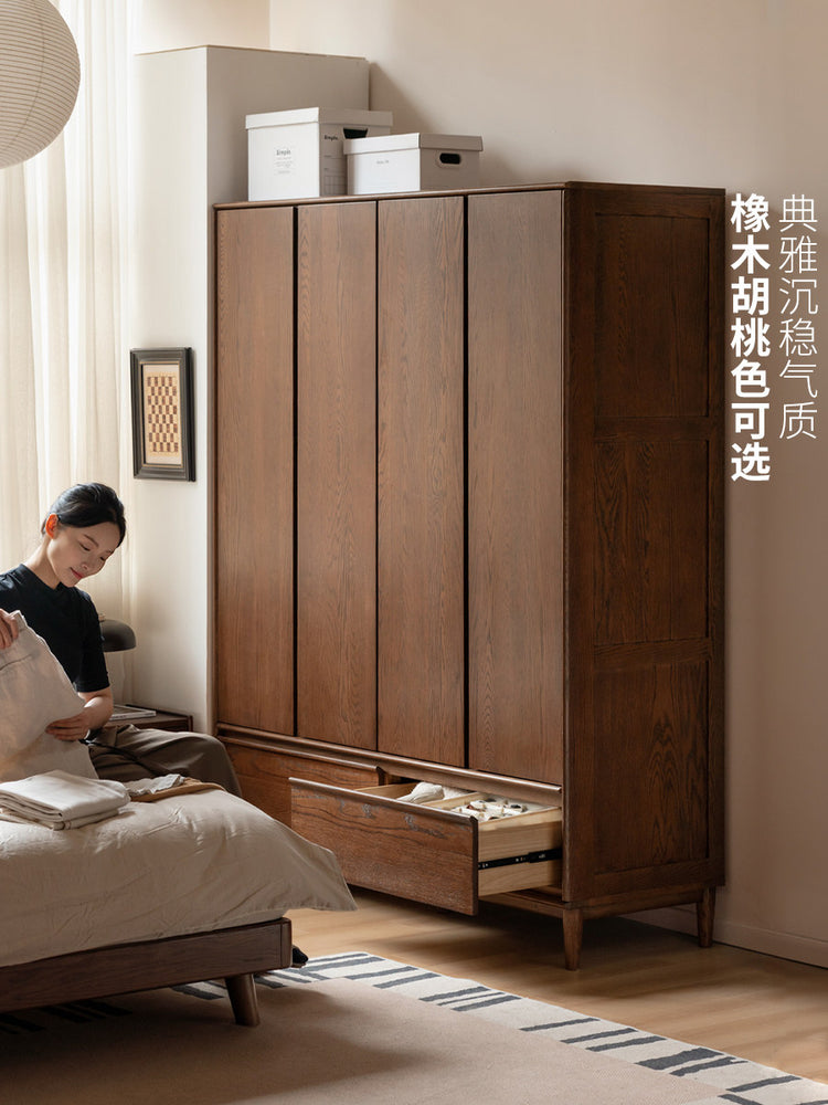 实木衣柜现代储物柜橡木简约收纳柜卧室原木风衣橱