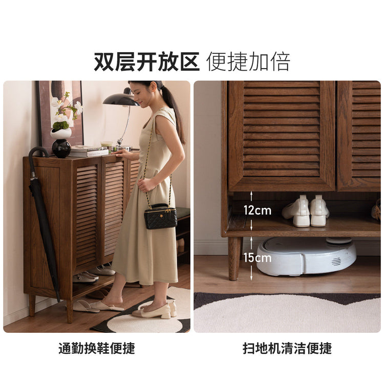 实木鞋柜客厅现代简约橡木胡桃色收纳柜入户大容量玄关柜