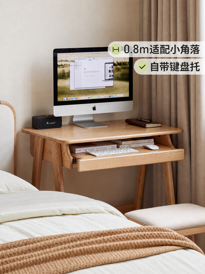 实木书房书桌带抽屉橡木办公桌电脑桌小户型窄桌子