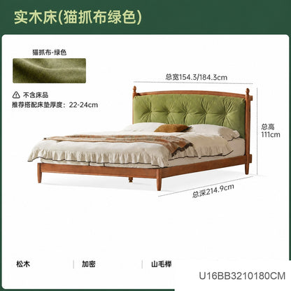 实木床法式复古软包床卧室大床中古真皮床冬夏两用双人床
