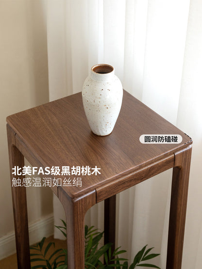 全实木花架子客厅落地式新中式黑胡桃木置物架花几展示架
