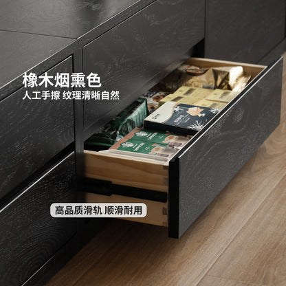 现代简约客厅纯实木电视收纳储物柜黑色橡木模块组合书柜