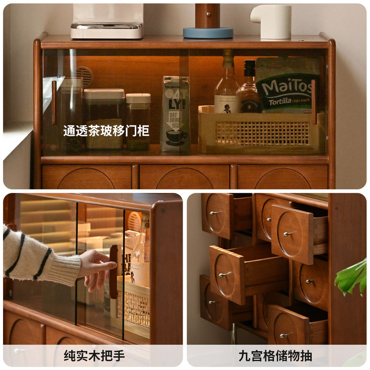 实木餐边柜小户型餐厅复古茶水柜中古风置物柜橱柜