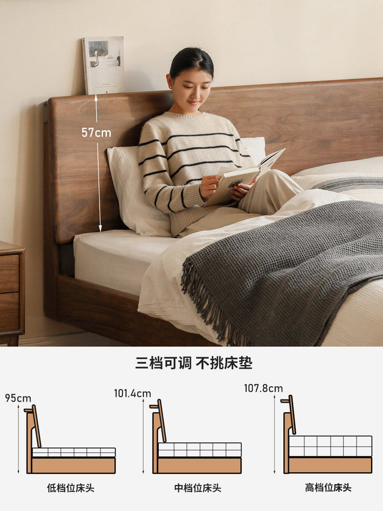实木床黑胡桃木主卧悬浮床现代简约双人床木蜡油黑标大床