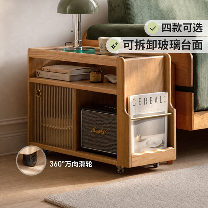 实木边几现代中古风客厅收纳沙发边柜复古移动茶几