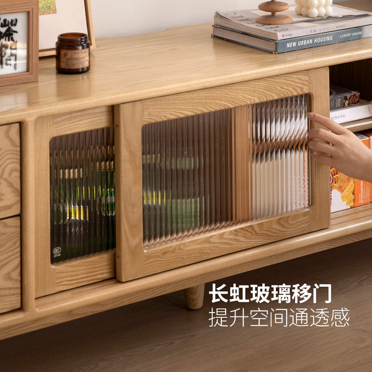 实木电视柜现代简约白蜡木收纳储物一体客厅电视机柜
