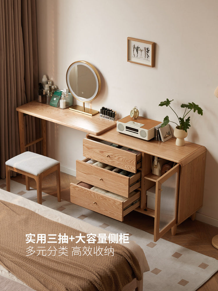 实木化妆桌现代简约橡木斗柜梳妆台卧室原木风伸缩化妆台