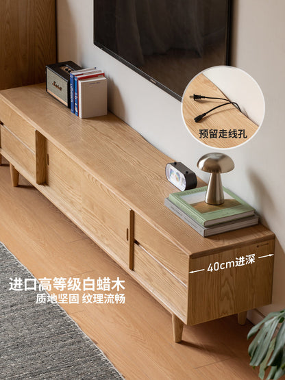实木电视柜现代简约白蜡木收纳地柜客厅原木风储物柜