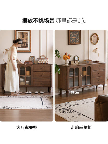 实木餐边柜美式复古餐厅置物柜黑胡桃木收纳柜橱柜