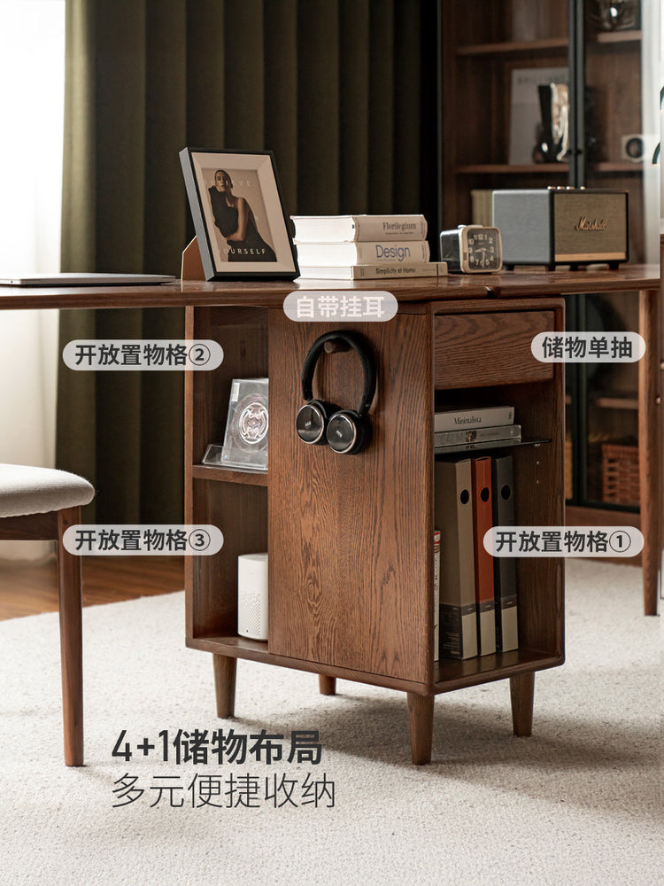实木现代简约书房双人电脑桌工作台橡木组合书桌