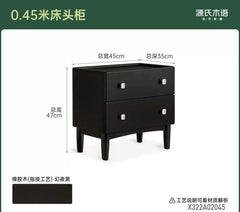 实木床头柜卧室经典中古双抽储物柜床边黑色收纳柜