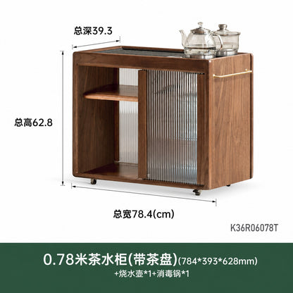 实木茶水柜黑胡桃木客厅茶吧机意式移动烧水壶一体侧边柜