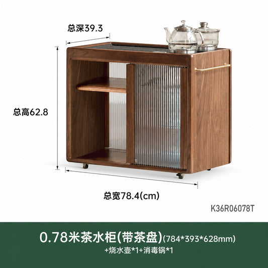 实木茶水柜黑胡桃木客厅茶吧机意式移动烧水壶一体侧边柜