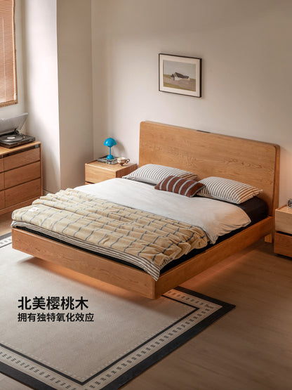 实木床现代简约樱桃木大板床多功能夜光床卧室双人床