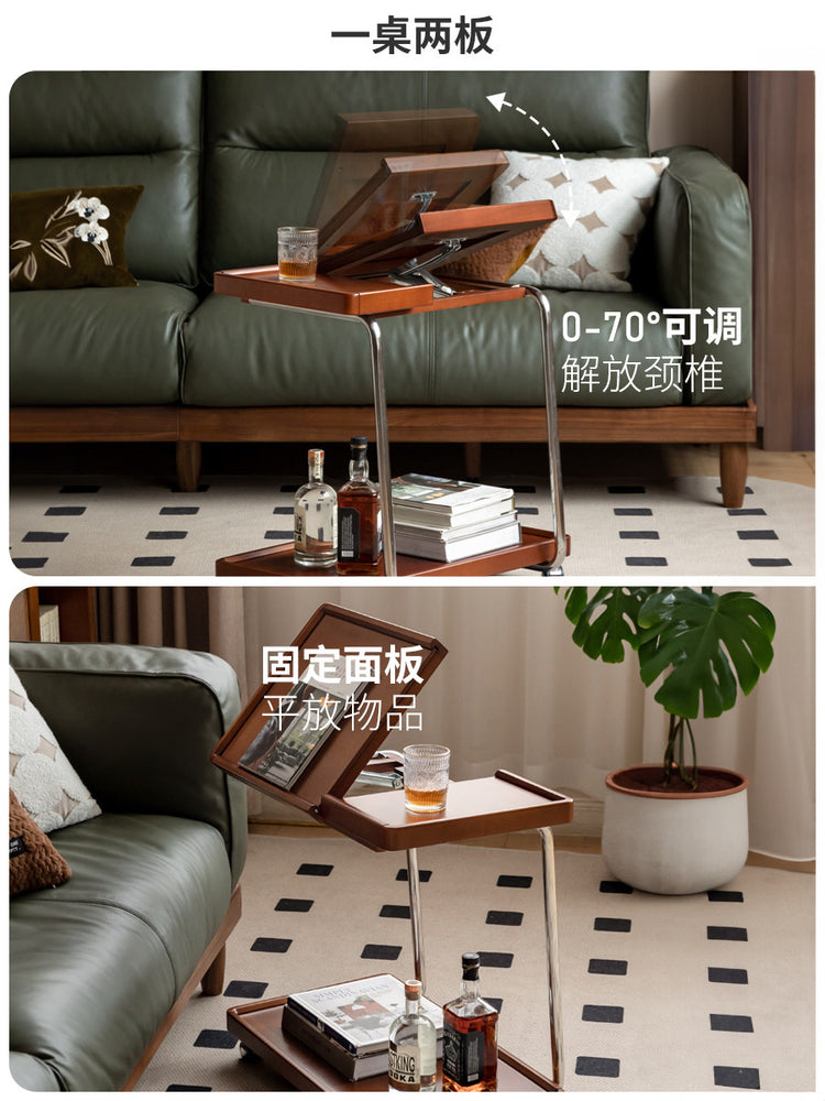 实木边几客厅中古风侧边桌床头移动小角几复古小推车