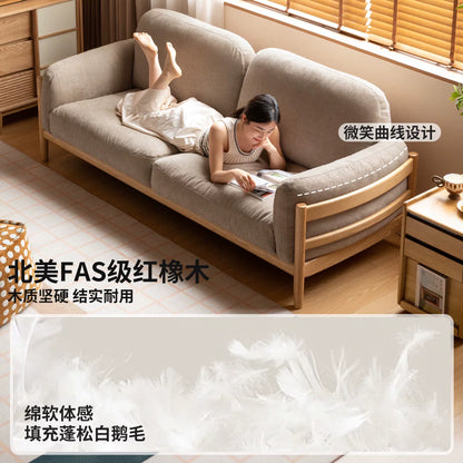 实木客厅现代简约橡木直排沙发小户型可拆洗布艺沙发