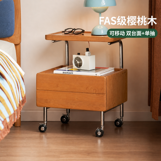实木床头柜现代简约边几卧室樱桃木置物柜移动储物柜
