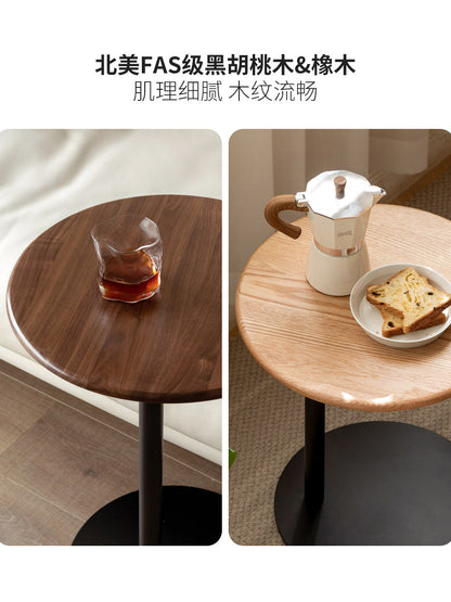 实木边几黑胡桃木创意沙发小圆桌现代简约阳台C型小茶几