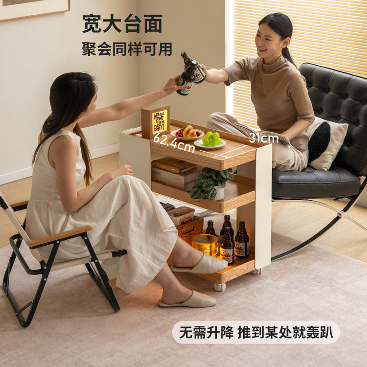 实木边几客厅原木奶油风移动角几橡木小户型小推车