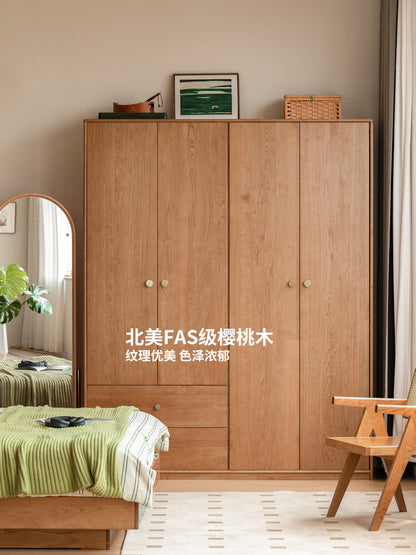 实木衣柜北欧樱桃木组合收纳储物柜卧室原木风衣橱