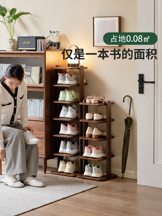 实木鞋架客厅胡桃色简约超窄鞋柜门口入户多层收纳架