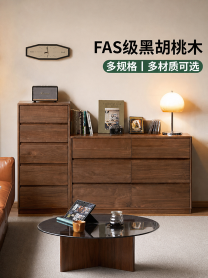 全实木斗柜黑胡桃木卧室床尾床边抽屉柜边柜六斗柜储物柜