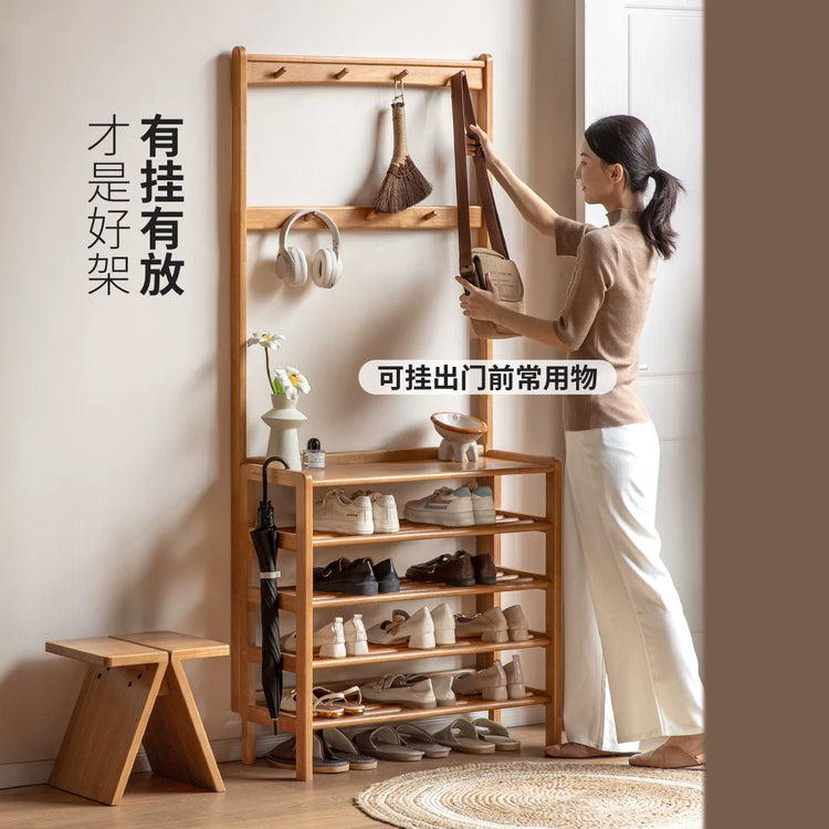 实木鞋架客厅现代简约多层鞋柜门口入户多功能衣帽架