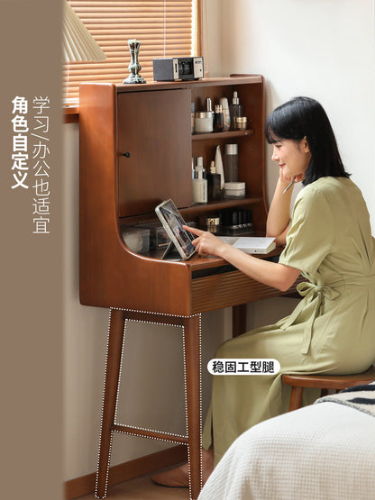 实木化妆桌法式复古带妆镜梳妆台卧室小型中古收纳桌子