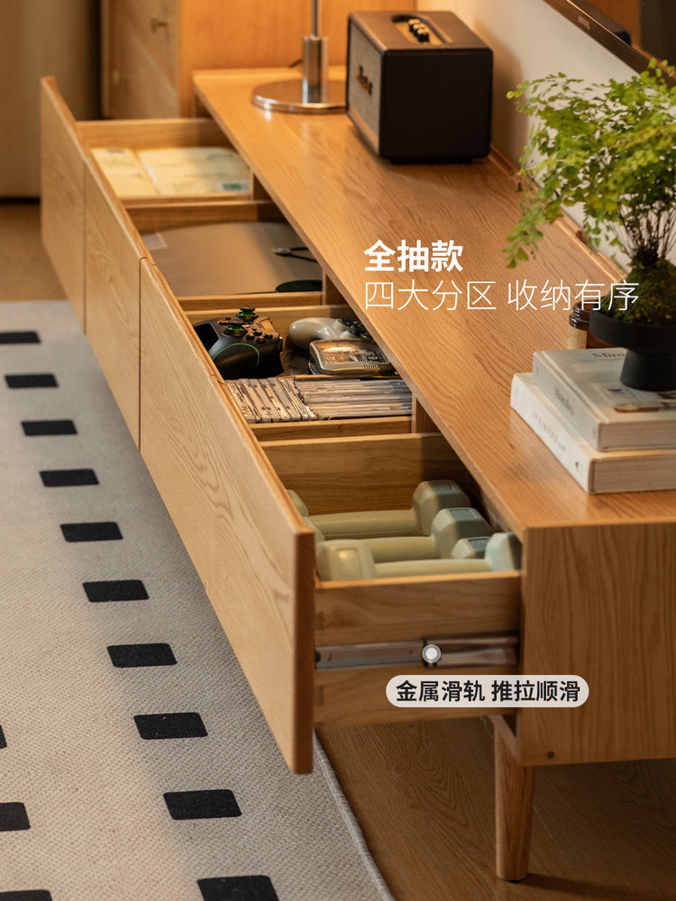 实木电视柜现代简约客厅收纳储物柜一体橡木原木风地柜