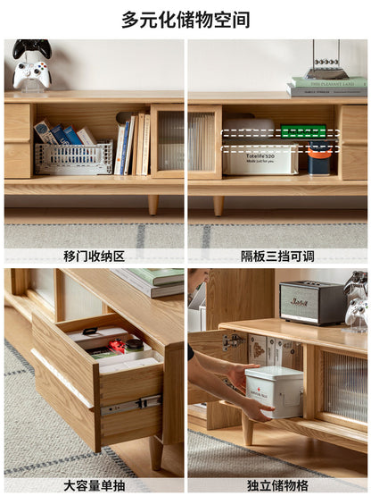 实木电视柜现代简约白蜡木收纳地柜客厅原木风储物柜