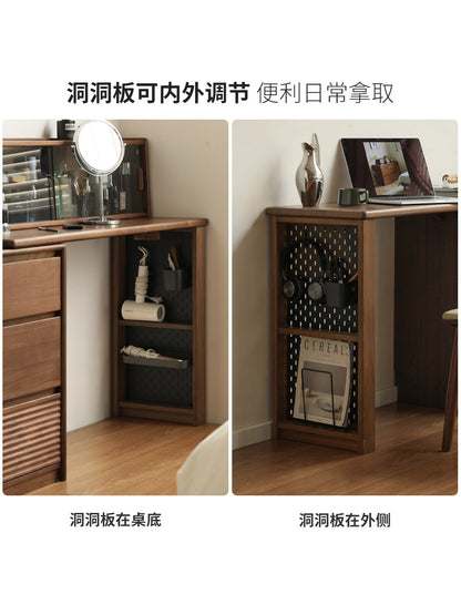 实木化妆桌轻奢黑胡桃木伸缩斗柜化妆台卧室转角梳妆台