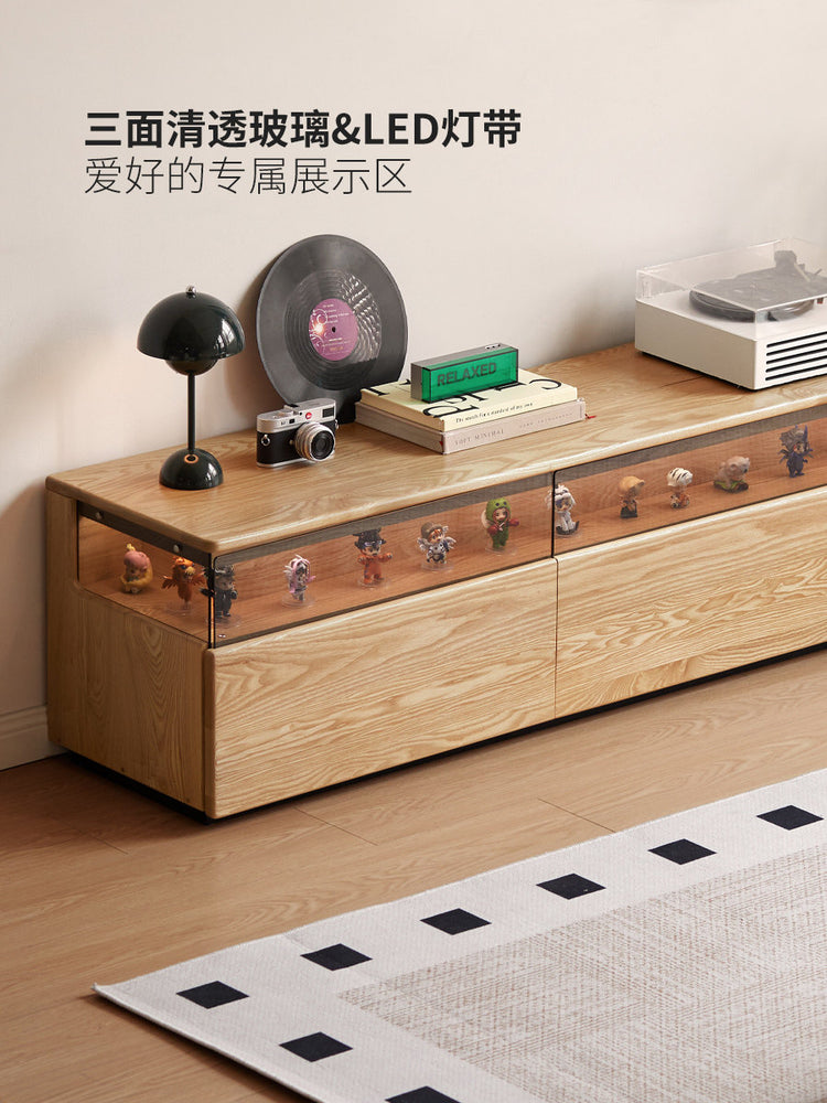 实木电视柜客厅现代简约收纳储物地柜落地带灯手办展示柜