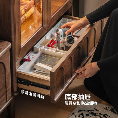 实木边柜客厅法式复古电视柜立柜黑胡桃木收纳储物柜