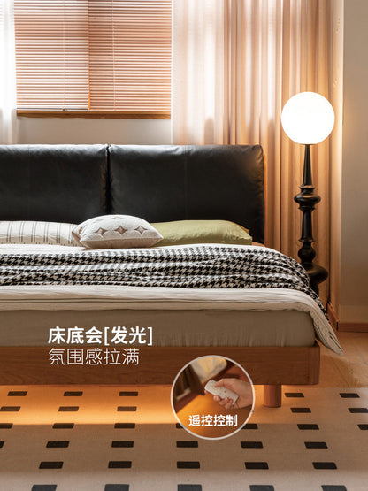 实木床现代简约双人床卧室樱桃木悬浮床真皮软包床