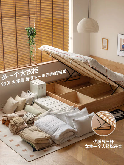 实木床现代简约橡木箱体床小户型储物床收纳床气压高箱床