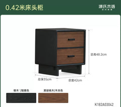 实木床头柜意式轻奢床头抽屉柜卧室黑胡桃木收纳储物柜