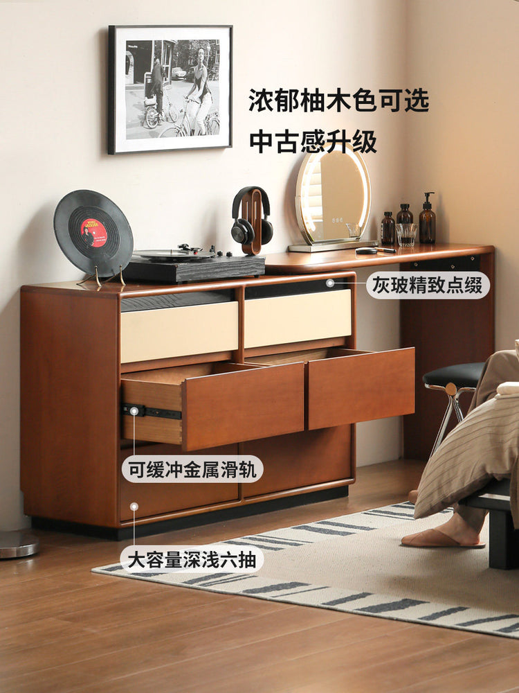 实木化妆桌现代简约六斗柜梳妆台卧室樱桃木化妆台
