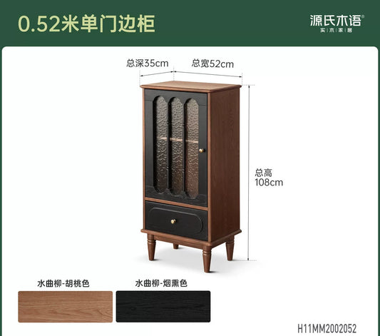 实木电视柜边柜客厅法式复古收纳储物柜胡桃色展示柜