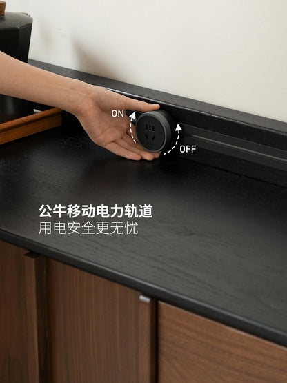 实木餐边柜餐厅中古黑胡桃木储物柜小户型落地置物柜