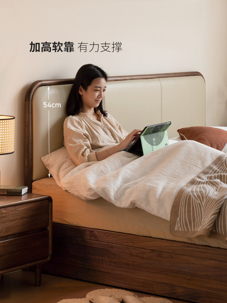 实木箱体床储物床黑胡桃木床小户型气压高箱床真皮双人床