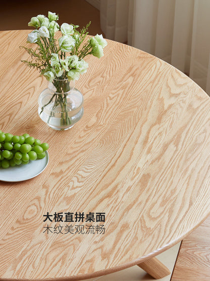 实木圆桌圆形餐桌现代简约饭桌小户型原木风吃饭桌子