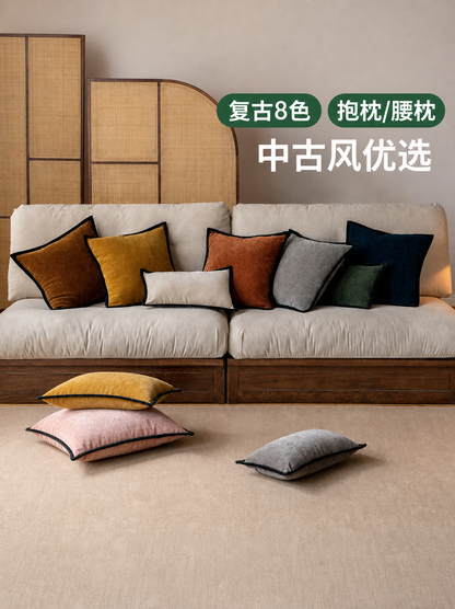 中古风抱枕卧室床头软靠客厅沙发腰枕复古黑边办公午睡枕