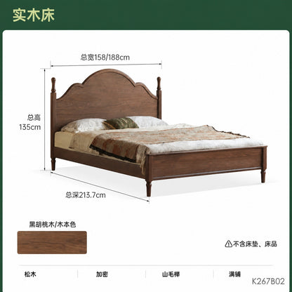 实木床美式大板床卧室中古风双人床复古黑胡桃木大床